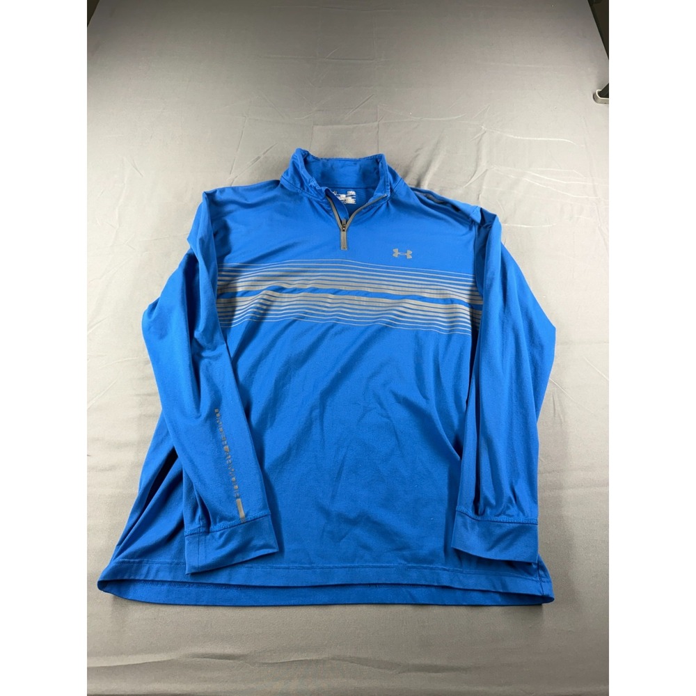 Under Armour ColdGear 1/4 Zip Pullover Mens L Blue Gray Loose Fit Running
